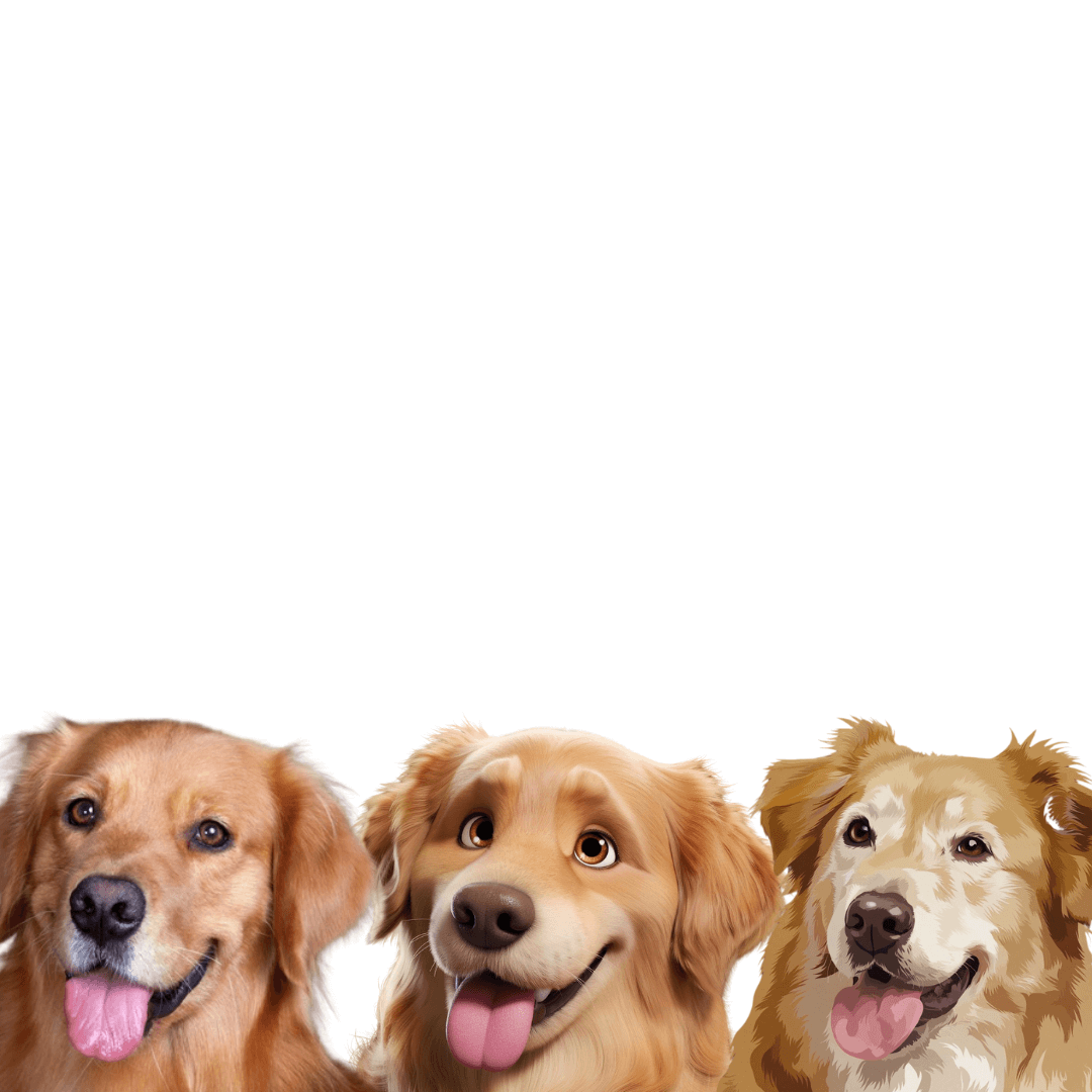 Tier-Porträt mit drei lächelnden Hunden in einem einzigartigen digitalen Artwork. Hochauflösende Datei für Tierliebhaber.